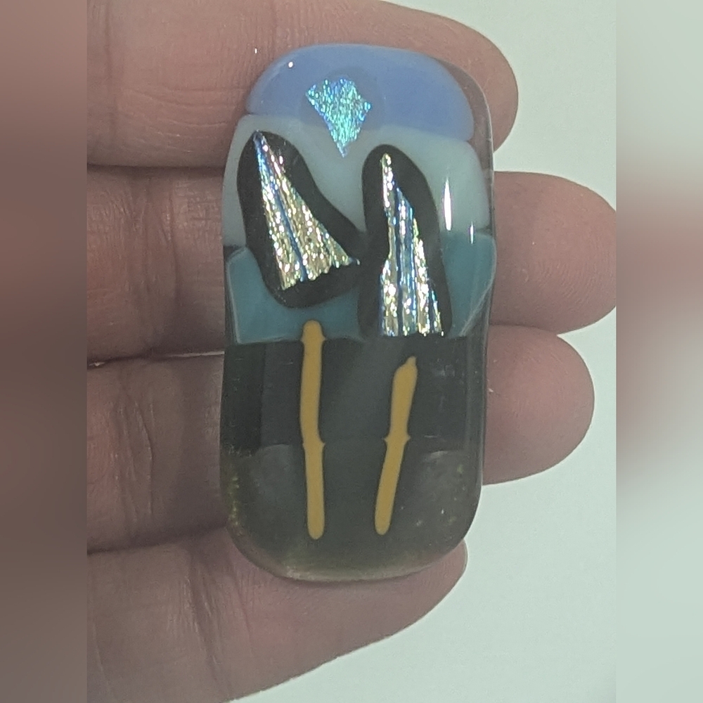 Hand Crafted artisan made fused glass landscape magnet. Stocking Stuffer